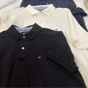 3 Tommy Hilfiger Men's Polo Shirts short sleeves in cream, navy and black